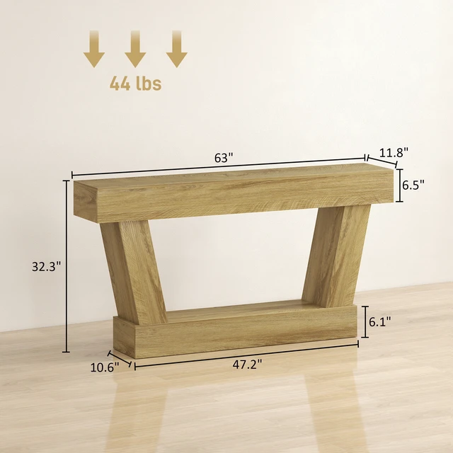 Alt view image 7 of 7 - 63 Inch Entryway Table, Narrow Console Tables for Entryway Sofa Behind Couch with Open Shelf for Living, Oak, Particle