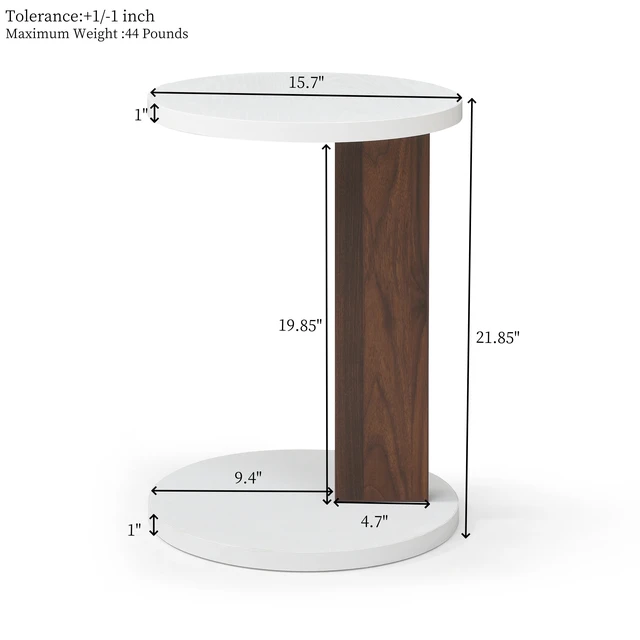 Alt view image 6 of 6 - Shaped End Table, Small Side Table for Couch Sofa with Wood Frame for Living Bedside, White Walnut, MDF