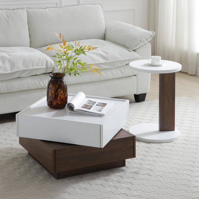 Alt view image 2 of 6 - Shaped End Table, Small Side Table for Couch Sofa with Wood Frame for Living Bedside, White Walnut, MDF