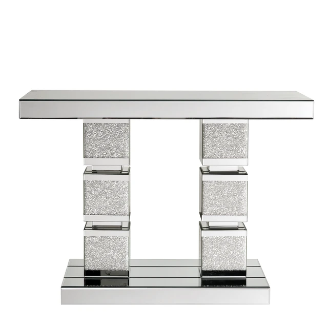 Alt view image 7 of 7 - Mirrored Console Table with Crushed Diamond Inlay, Mirrored Entryway Table Accent Narrow for Living 43.3 Inch 12.6