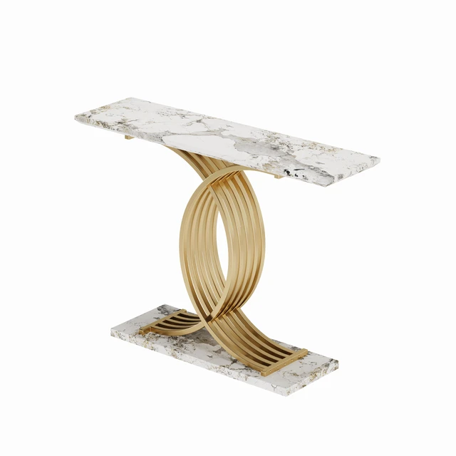 Alt view image 5 of 7 - Accent Table Console Table, Intertwined Metal Legs High End Entryway Furniture, Gold White, MDF and Iron
