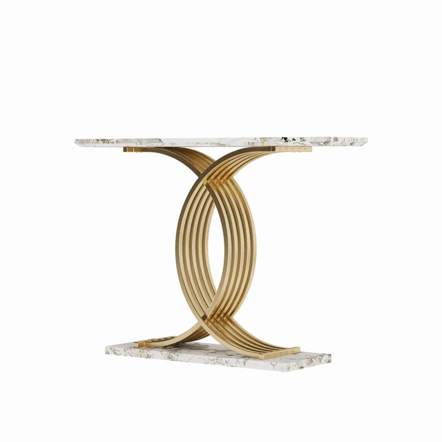 Alt view image 7 of 7 - Accent Table Console Table, Intertwined Metal Legs High End Entryway Furniture, Gold White, MDF and Iron
