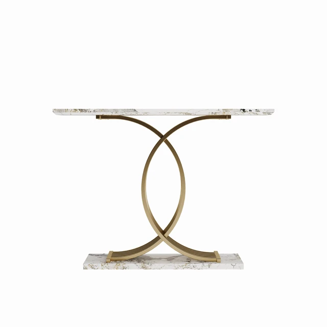 Alt view image 6 of 7 - Accent Table Console Table, Intertwined Metal Legs High End Entryway Furniture, Gold White, MDF and Iron