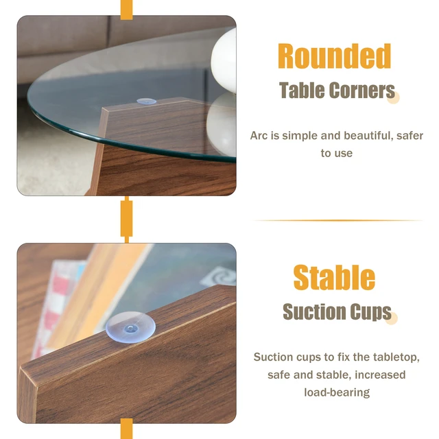 Alt view image 6 of 7 - Oval Tempered Glass Coffee Table Inchx23.6 Inch Functional Design Oval Tabletop Color Diagonal Fan Shaped Tray Design