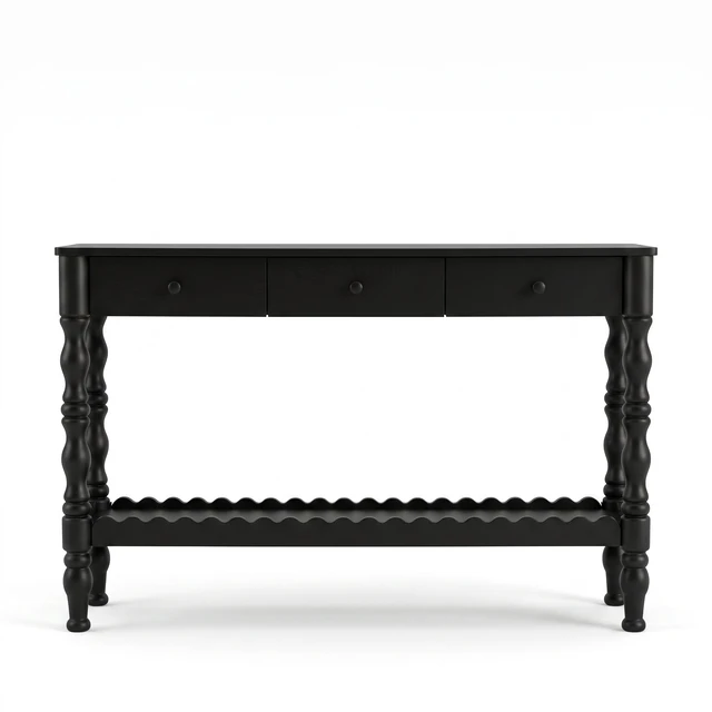 Alt view image 7 of 7 - 47.2 Inch Solid Console Table for Entryway, 2 Tier Wooden Sofa Table Behind Couch with Carved Wood Legs Entryway with 3