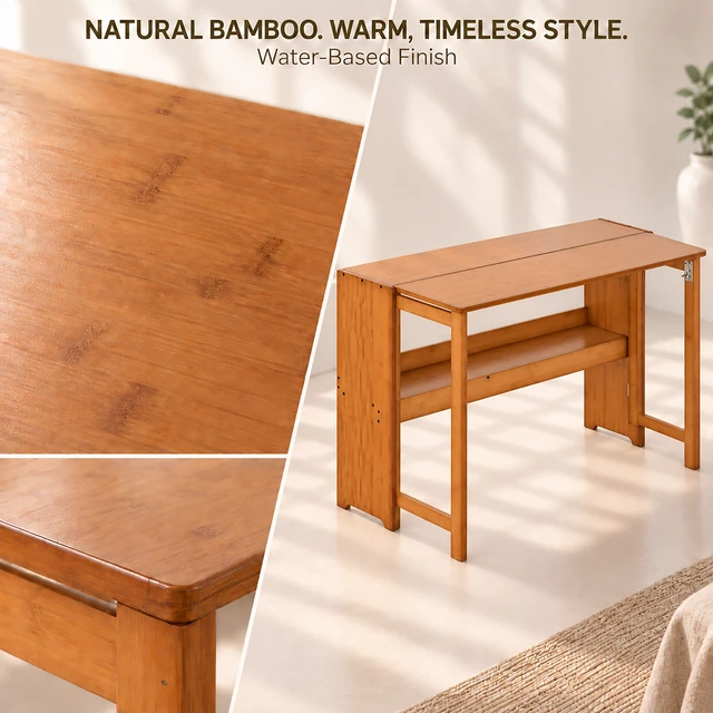 Alt view image 6 of 7 - Bamboo Folding Desk, Space Saving Computer Desk for Small Spaces Foldable Study Table, Brown