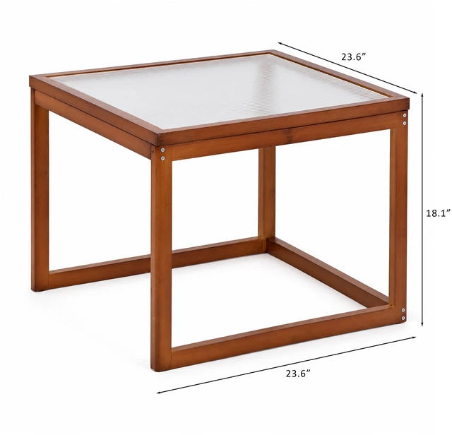 Alt view image 2 of 7 - Small Square Coffee Table, Real Bamboo and Fluted Glass Coffee Table for Living Open Base Living Decor for Small