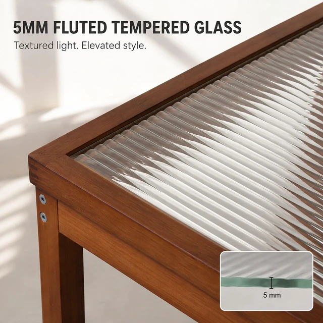 Alt view image 6 of 7 - Small Square Coffee Table, Real Bamboo and Fluted Glass Coffee Table for Living Open Base Living Decor for Small
