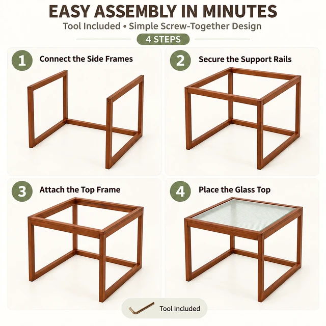 Alt view image 7 of 7 - Small Square Coffee Table, Real Bamboo and Fluted Glass Coffee Table for Living Open Base Living Decor for Small