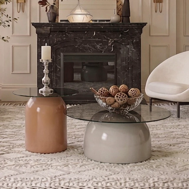 Alt view image 3 of 7 - Nesting Coffee Table Set, Glass Desktop for Living Space Saving Circle Center Table for Saving Space for Living