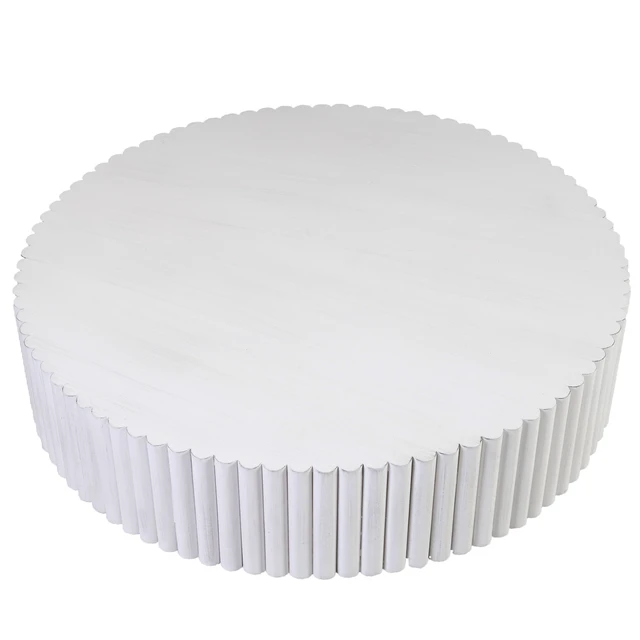 Alt view image 7 of 7 - 31.5 Inch Round Wood Coffee Table, Fluted Drum Tea Table Retro Circle Center for Living Retro, White, Pine