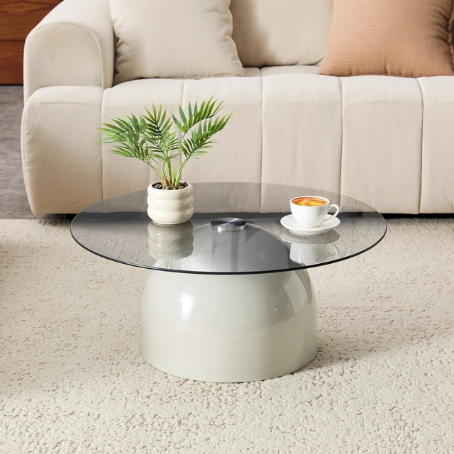 Alt view image 6 of 7 - Nesting Coffee Table Set, Glass Desktop for Living Space Saving Circle Center Table for Saving Space for Living