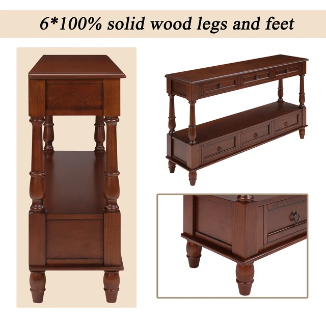 Alt view image 5 of 7 - Solid Console Table with 6 Drawers and Shelf, Tier Couch Table for Living Entrance, Cherry, Pine
