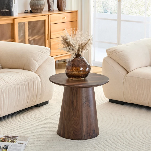 Alt view image 3 of 7 - Wood Grain Medium Density Fiberboard Circular Coffee Table Diameter 19.6 Inches, Height 18.8 Inches Wood Grain Veneer
