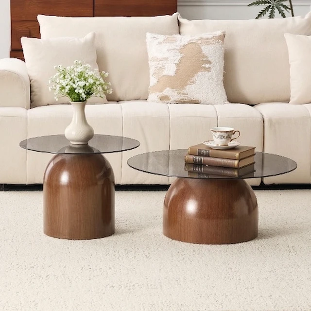 Main image of Nesting Coffee Table Set, Glass Desktop for Living Space Saving Circle Center Table for Saving Space for Living