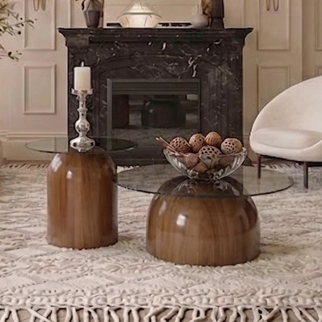 Alt view image 2 of 7 - Nesting Coffee Table Set, Glass Desktop for Living Space Saving Circle Center Table for Saving Space for Living
