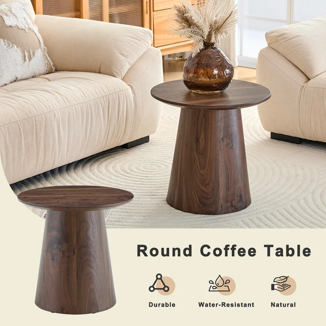 Alt view image 6 of 7 - Wood Grain Medium Density Fiberboard Circular Coffee Table Diameter 19.6 Inches, Height 18.8 Inches Wood Grain Veneer
