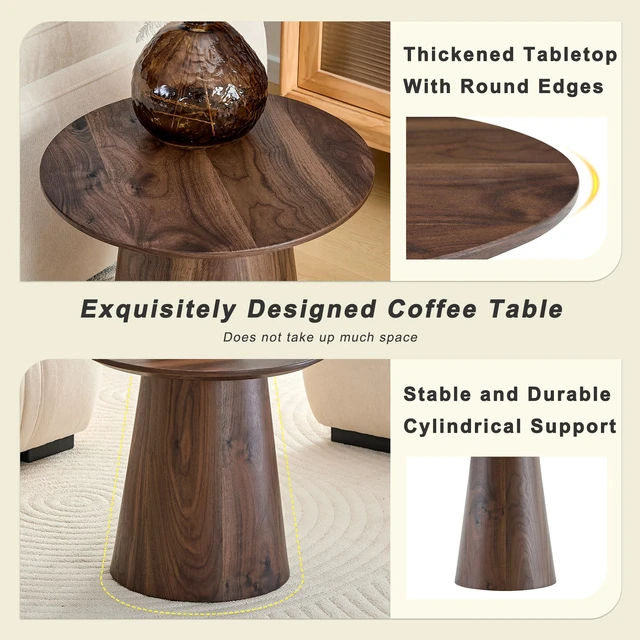 Alt view image 7 of 7 - Wood Grain Medium Density Fiberboard Circular Coffee Table Diameter 19.6 Inches, Height 18.8 Inches Wood Grain Veneer