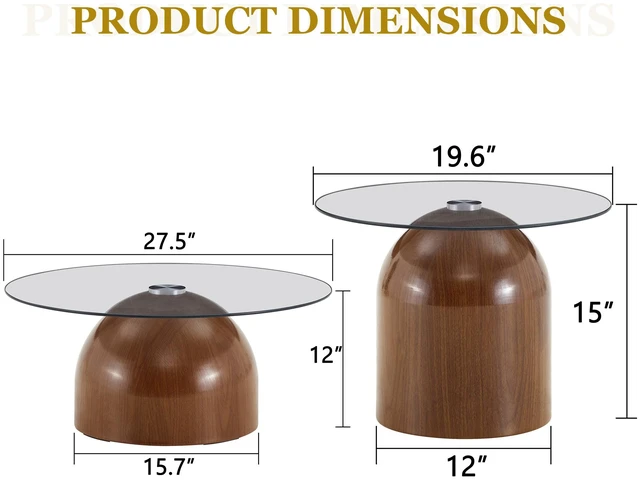 Alt view image 7 of 7 - Nesting Coffee Table Set, Glass Desktop for Living Space Saving Circle Center Table for Saving Space for Living
