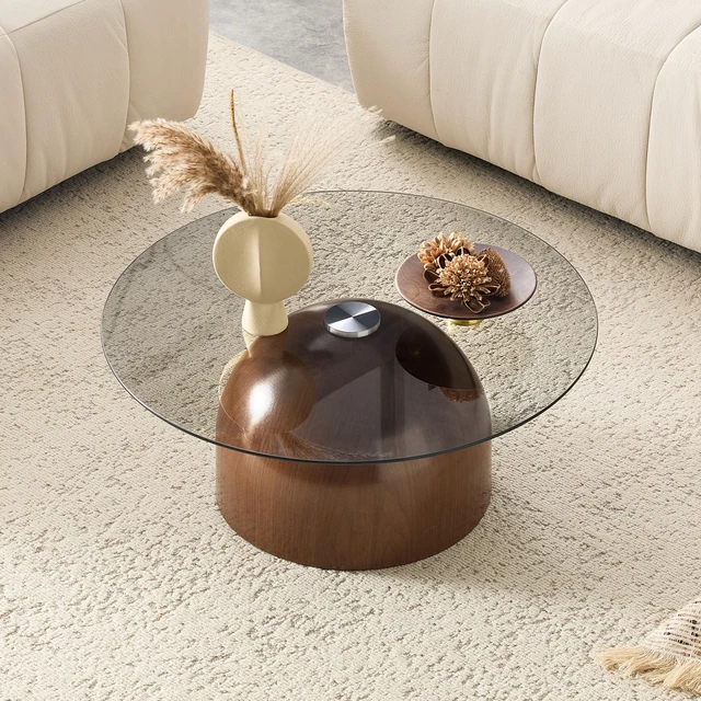 Alt view image 6 of 7 - Nesting Coffee Table Set, Glass Desktop for Living Space Saving Circle Center Table for Saving Space for Living