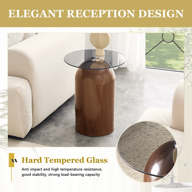 Alt view image 4 of 7 - Small Coffee Table, Round Center Table Glass Coffee Small Mid Century Tempered Glass Top for Living Patio Study Hotel