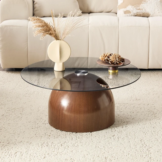 Alt view image 4 of 7 - Nesting Coffee Table Set, Glass Desktop for Living Space Saving Circle Center Table for Saving Space for Living