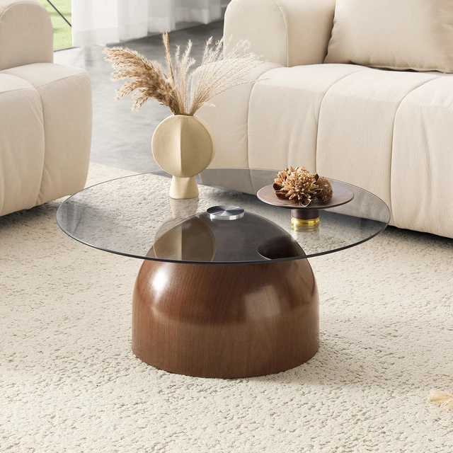 Alt view image 5 of 7 - Nesting Coffee Table Set, Glass Desktop for Living Space Saving Circle Center Table for Saving Space for Living
