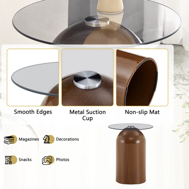 Alt view image 6 of 7 - Small Coffee Table, Round Center Table Glass Coffee Small Mid Century Tempered Glass Top for Living Patio Study Hotel