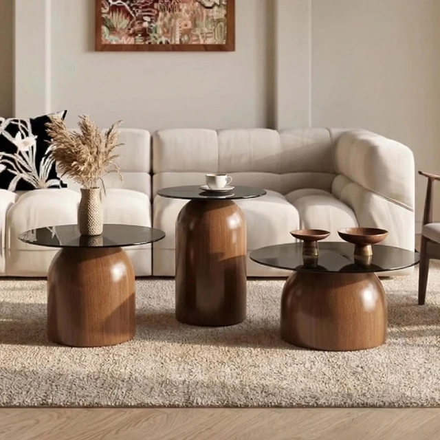 Main image of Nesting Coffee Table Set, Glass Desktop for Living Space Saving Circle Center Table for Saving Space for Living