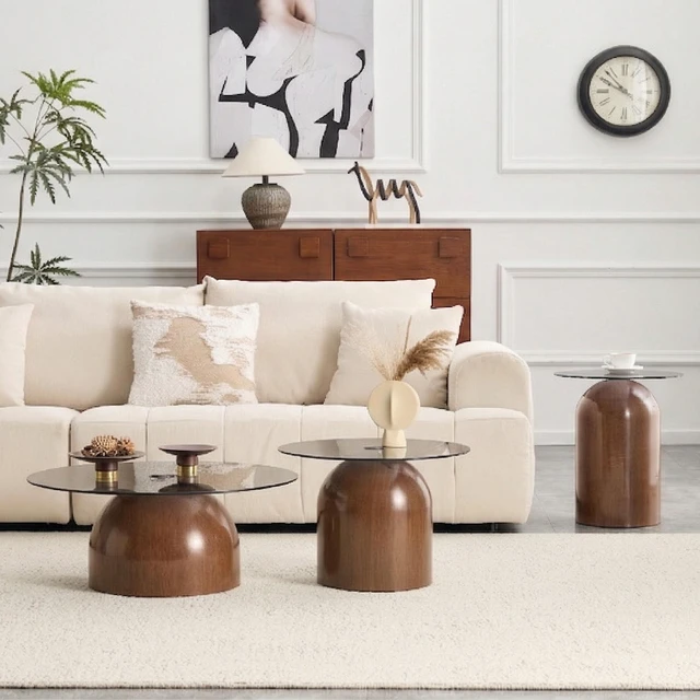 Alt view image 2 of 7 - Nesting Coffee Table Set, Glass Desktop for Living Space Saving Circle Center Table for Saving Space for Living