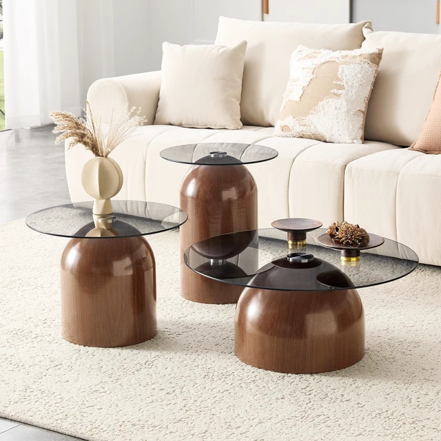 Alt view image 7 of 7 - Nesting Coffee Table Set, Glass Desktop for Living Space Saving Circle Center Table for Saving Space for Living