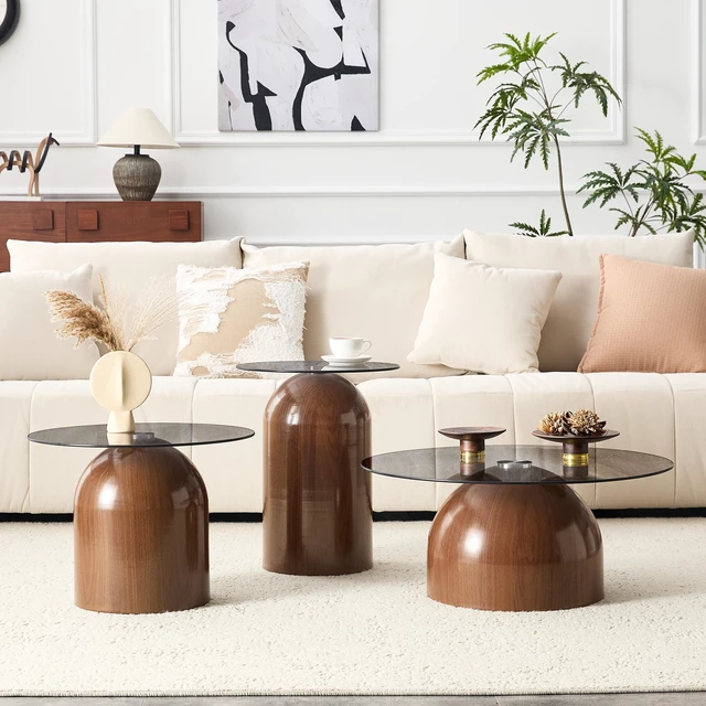 Alt view image 6 of 7 - Nesting Coffee Table Set, Glass Desktop for Living Space Saving Circle Center Table for Saving Space for Living