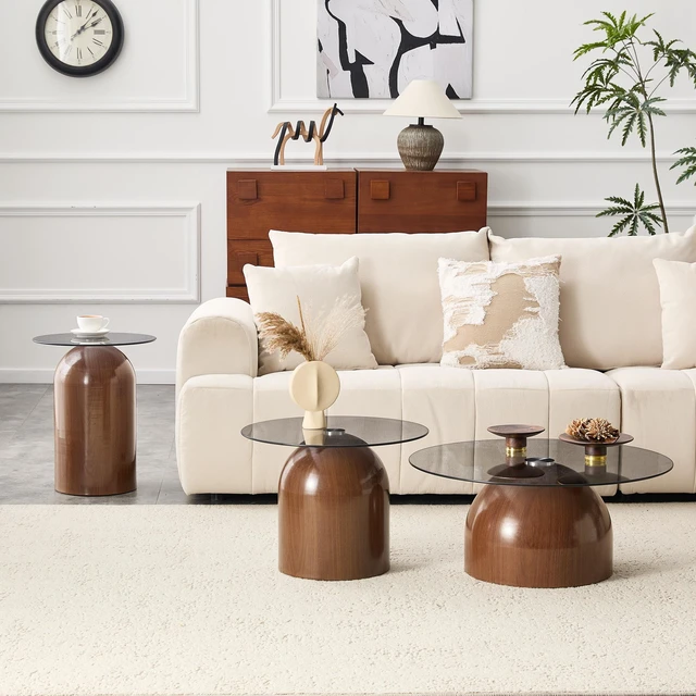 Alt view image 5 of 7 - Nesting Coffee Table Set, Glass Desktop for Living Space Saving Circle Center Table for Saving Space for Living