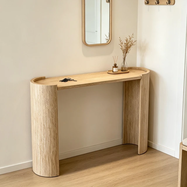 Main image of Texture MDF Console Table, 47 Inch Curved Narrow Entryway Sofa Table Accent with U-Shaped Legs Easy Assembly Decorative