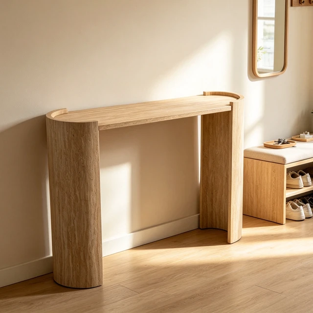 Alt view image 3 of 7 - Texture MDF Console Table, 47 Inch Curved Narrow Entryway Sofa Table Accent with U-Shaped Legs Easy Assembly Decorative