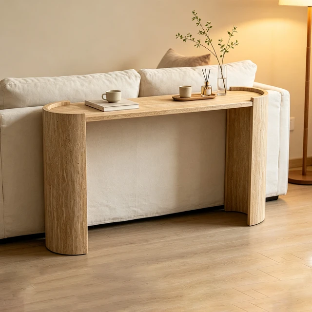 Alt view image 2 of 7 - Texture MDF Console Table, 47 Inch Curved Narrow Entryway Sofa Table Accent with U-Shaped Legs Easy Assembly Decorative