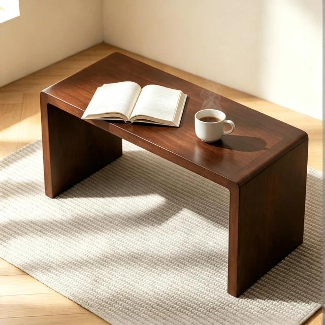 Alt view image 3 of 7 - 13.77 Inch Shaped Coffee Table, Convertible Side End Table Snack Laptop for Living Walnut Finish, Walnut, Rubber Wood