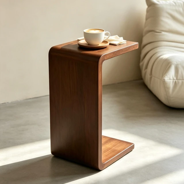 Alt view image 5 of 7 - 13.77 Inch Shaped Coffee Table, Convertible Side End Table Snack Laptop for Living Walnut Finish, Walnut, Rubber Wood