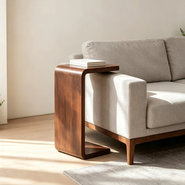 Alt view image 4 of 7 - 13.77 Inch Shaped Coffee Table, Convertible Side End Table Snack Laptop for Living Walnut Finish, Walnut, Rubber Wood