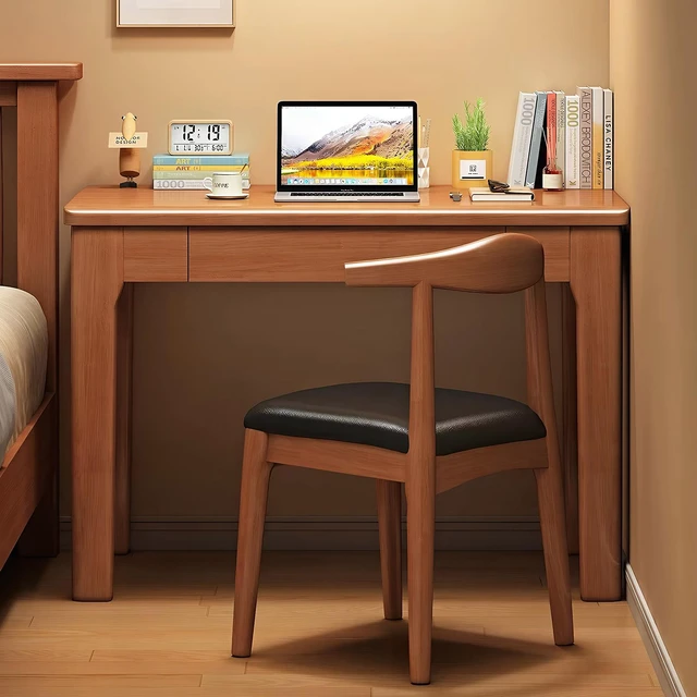 Main image of 31.5 Inch Computer Writing Desk with Storage Drawer, Compact Study Work Table for Wood Finish, Walnut, Solid Wood