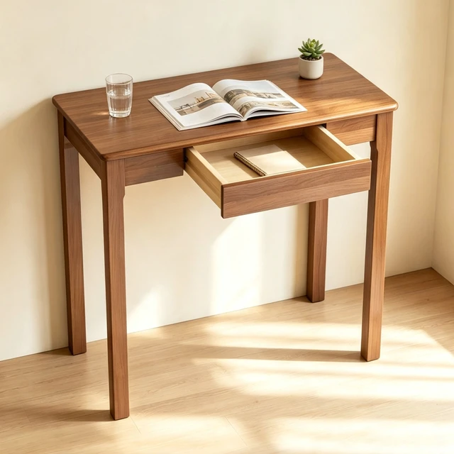 Alt view image 2 of 7 - 31.5 Inch Computer Writing Desk with Storage Drawer, Compact Study Work Table for Wood Finish, Walnut, Solid Wood