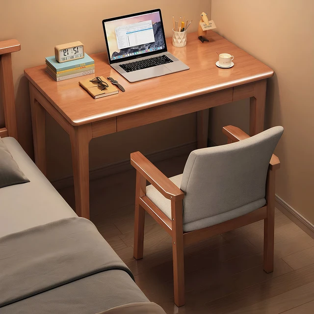 Alt view image 3 of 7 - 31.5 Inch Computer Writing Desk with Storage Drawer, Compact Study Work Table for Wood Finish, Walnut, Solid Wood