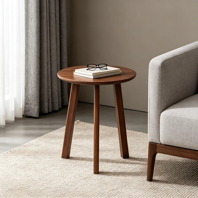 Main image of Round Side Table, Leg Solid End Table Small Accent for Living Compact Round Nightstand for Small Spaces, Walnut, Rubber