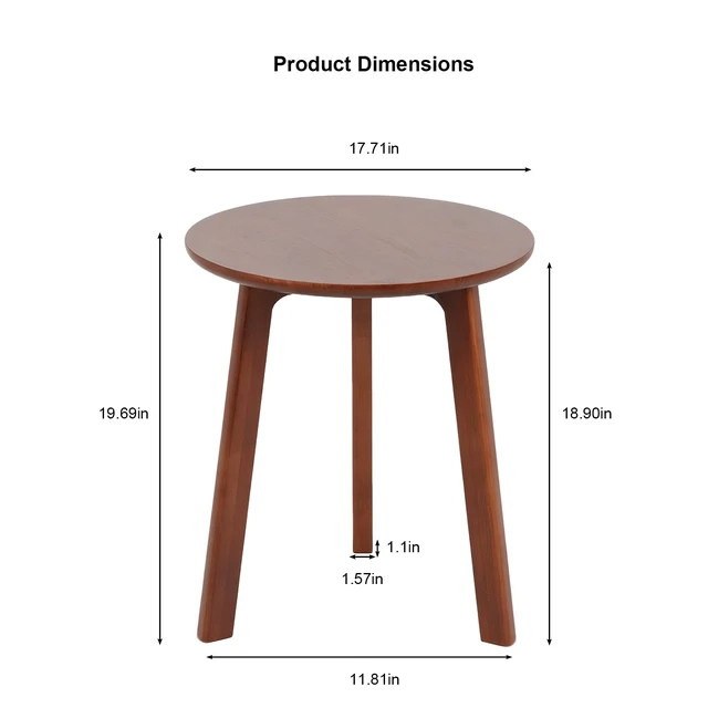 Alt view image 6 of 7 - Round Side Table, Leg Solid End Table Small Accent for Living Compact Round Nightstand for Small Spaces, Walnut, Rubber