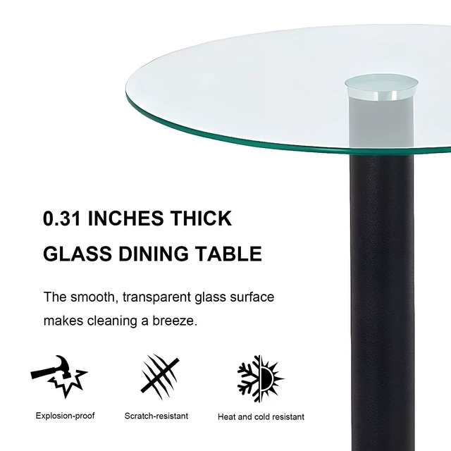 Alt view image 4 of 7 - Round Glass Side Table, 19.68 Inch Tempered Glass End Table with Black Metal Pedestal Base Small Accent for Living