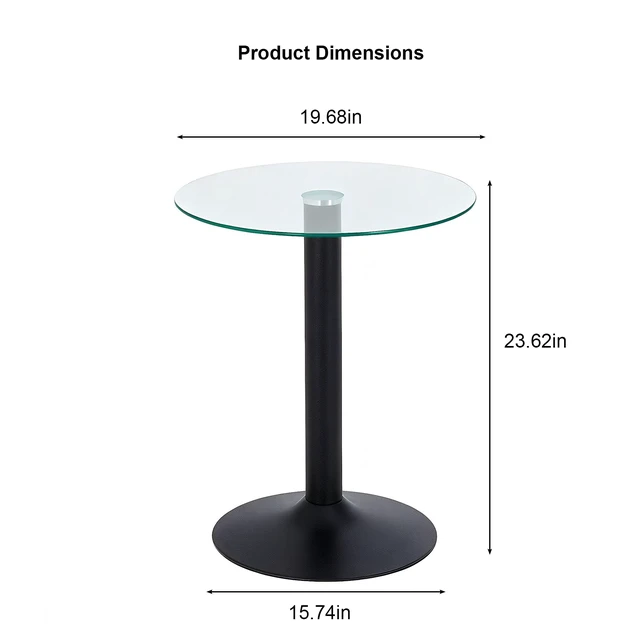 Alt view image 6 of 7 - Round Glass Side Table, 19.68 Inch Tempered Glass End Table with Black Metal Pedestal Base Small Accent for Living