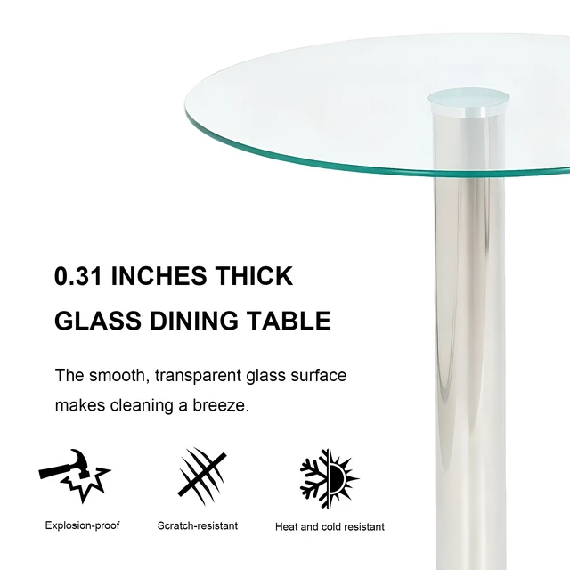 Alt view image 4 of 7 - Round Glass Side Table, 19.68 Inch Tempered Glass End Table with Pedestal Base Small Accent for Living Small Spaces