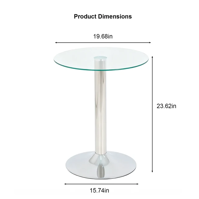 Alt view image 6 of 7 - Round Glass Side Table, 19.68 Inch Tempered Glass End Table with Pedestal Base Small Accent for Living Small Spaces