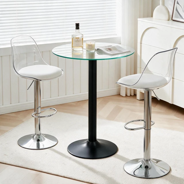 Main image of Round Glass Side Table, 23.62 Inch Tempered Glass End Table with Black Metal Pedestal Base Small Accent for Living
