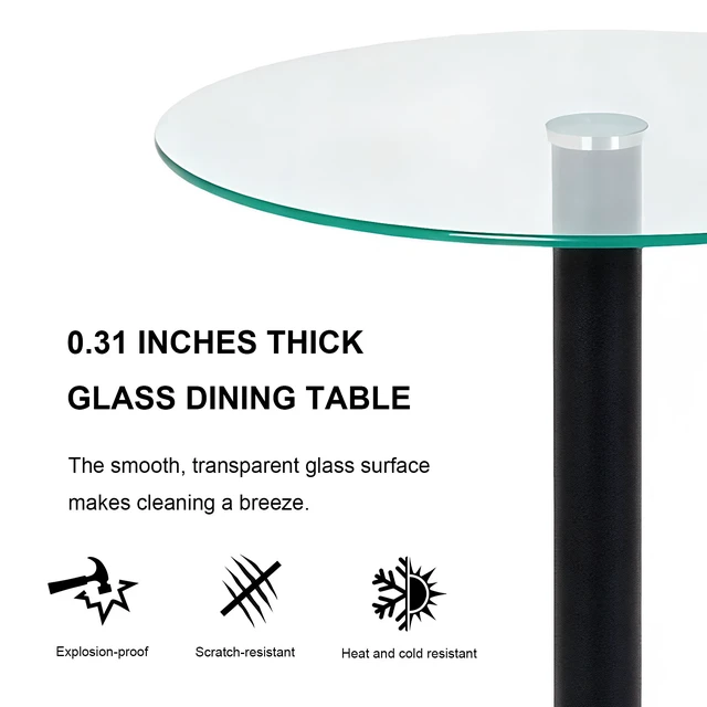 Alt view image 4 of 7 - Round Glass Side Table, 23.62 Inch Tempered Glass End Table with Black Metal Pedestal Base Small Accent for Living